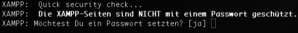 Das dialoggeführtes Programme von xampp um die Sicherheit zu erhöhen